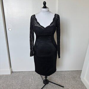 Long sleeve Lace & Satin Bodycon dress
